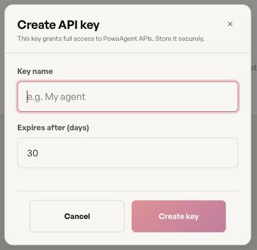 The Create API key dialog
