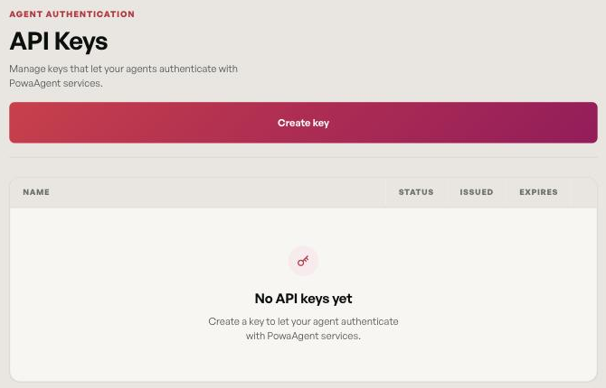 The API Keys page