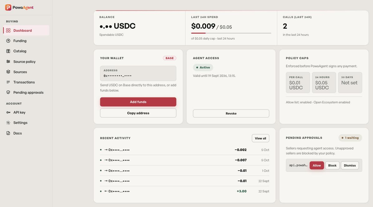 The PowaAgent portal Dashboard
