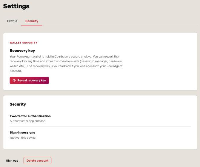 Settings, Security tab